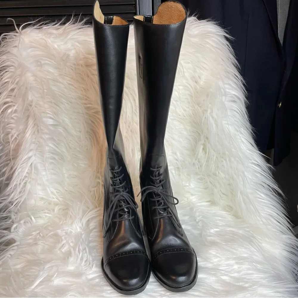 AMAZONAS Cavalier Lace Up Leather English Riding Field Equestrian Tall Boots 5R